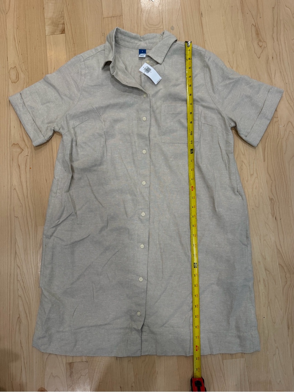 Old Navy Neutral Beige Short-Sleeve Mini Shirt Dress